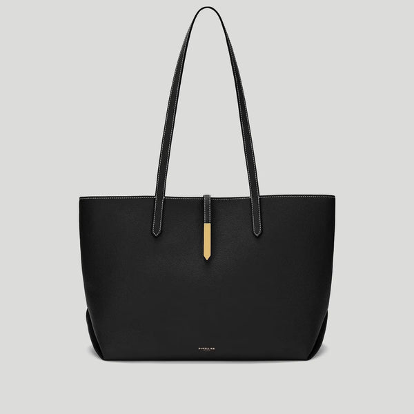 The Tokyo Tote Black Small Grain Ecru Stitching